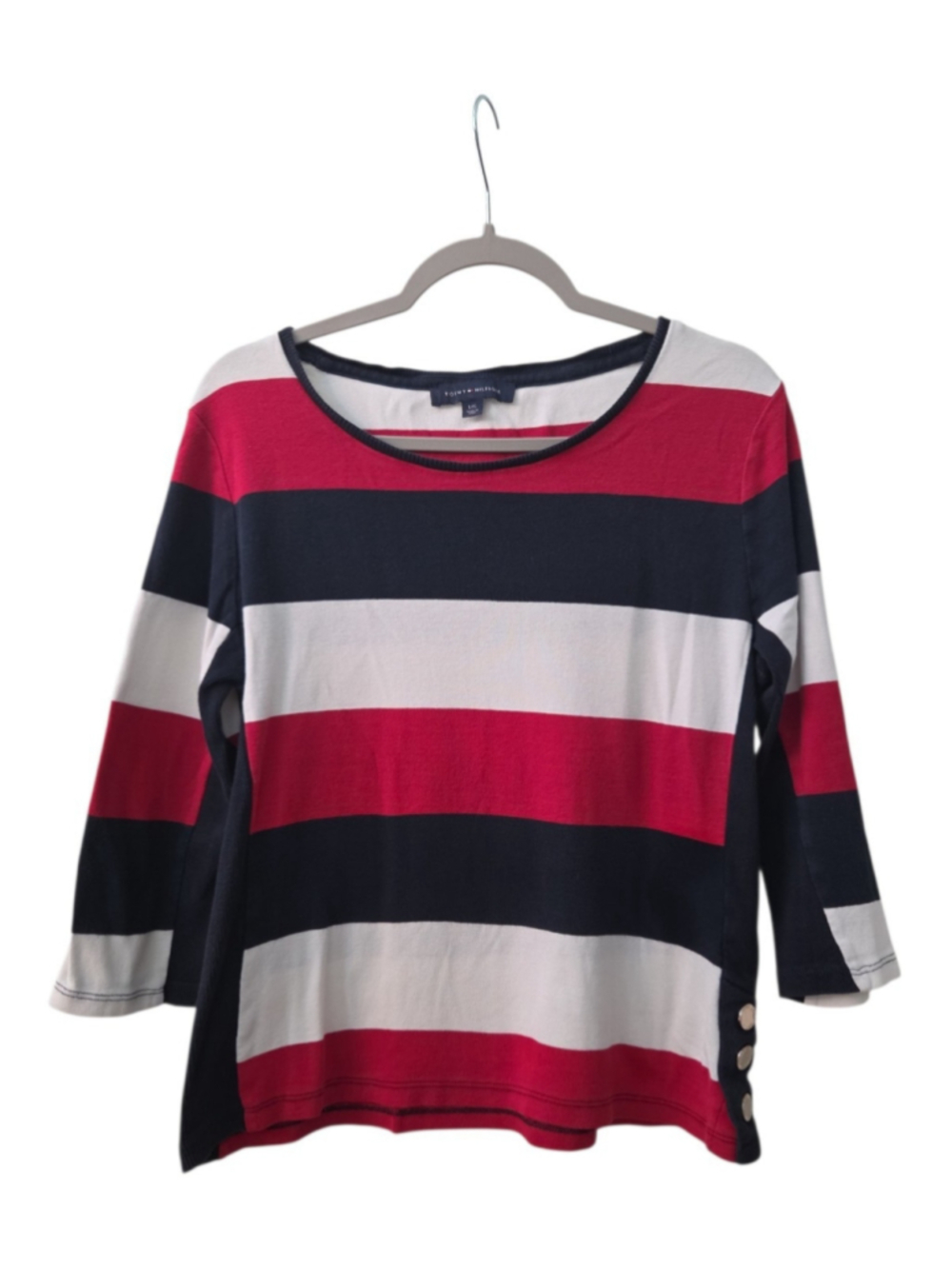 Tommy Hilfiger Striped 3/4 Sleeve Cotton Top Red